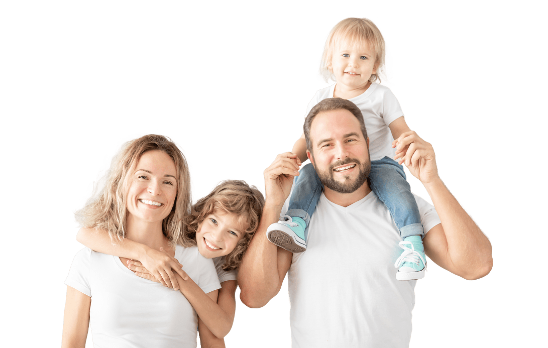 portrait-happy-family-father-mother-daughter-son-against-grey-surface 1
